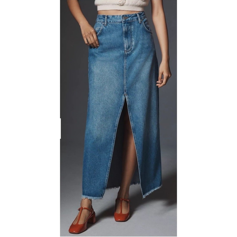 Anthropologie Pilcro Women's 10 Denim Blue Madi Front Slit Maxi Skirt‎ Versatile